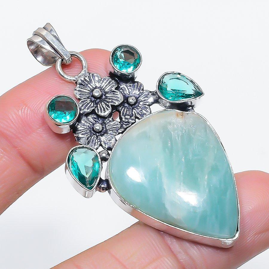 

Натуральный амазонит, диопсид, серебро 925 пробы, ювелирная подвеска 2,36 e0e85