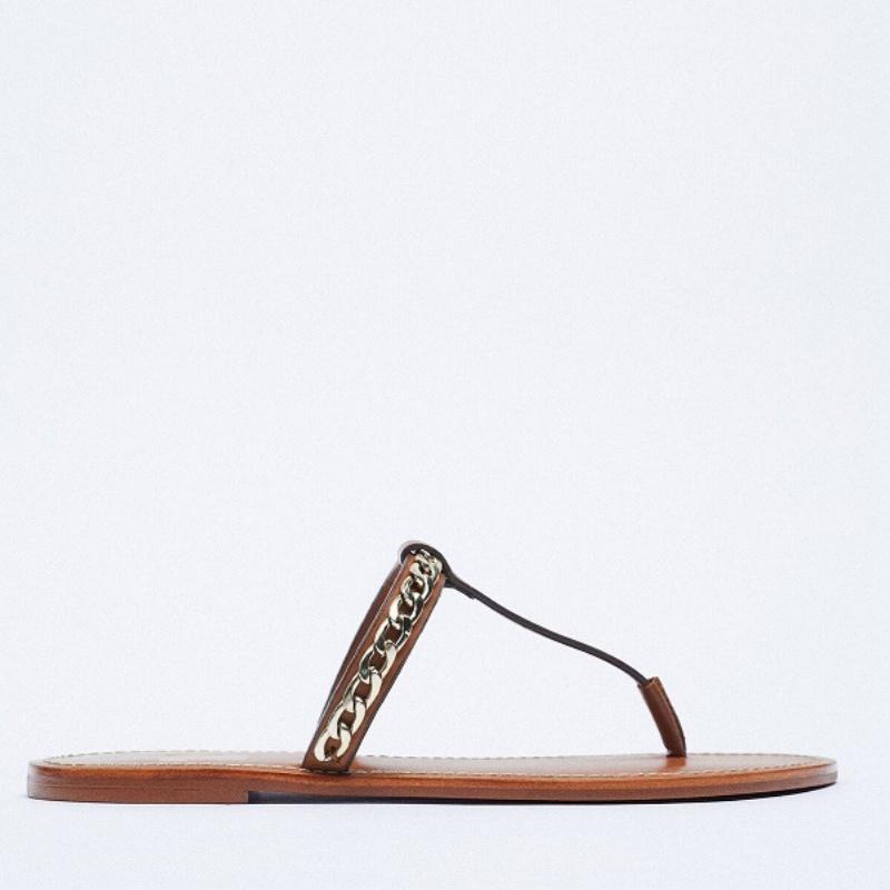 

Fashion 2025 Fashion Casual Flat Flip Flops Summer New Casual Comfortable Famle Sandals Metal Decoration Plus Size Slipper Zapatos Mujer 35 коричневый