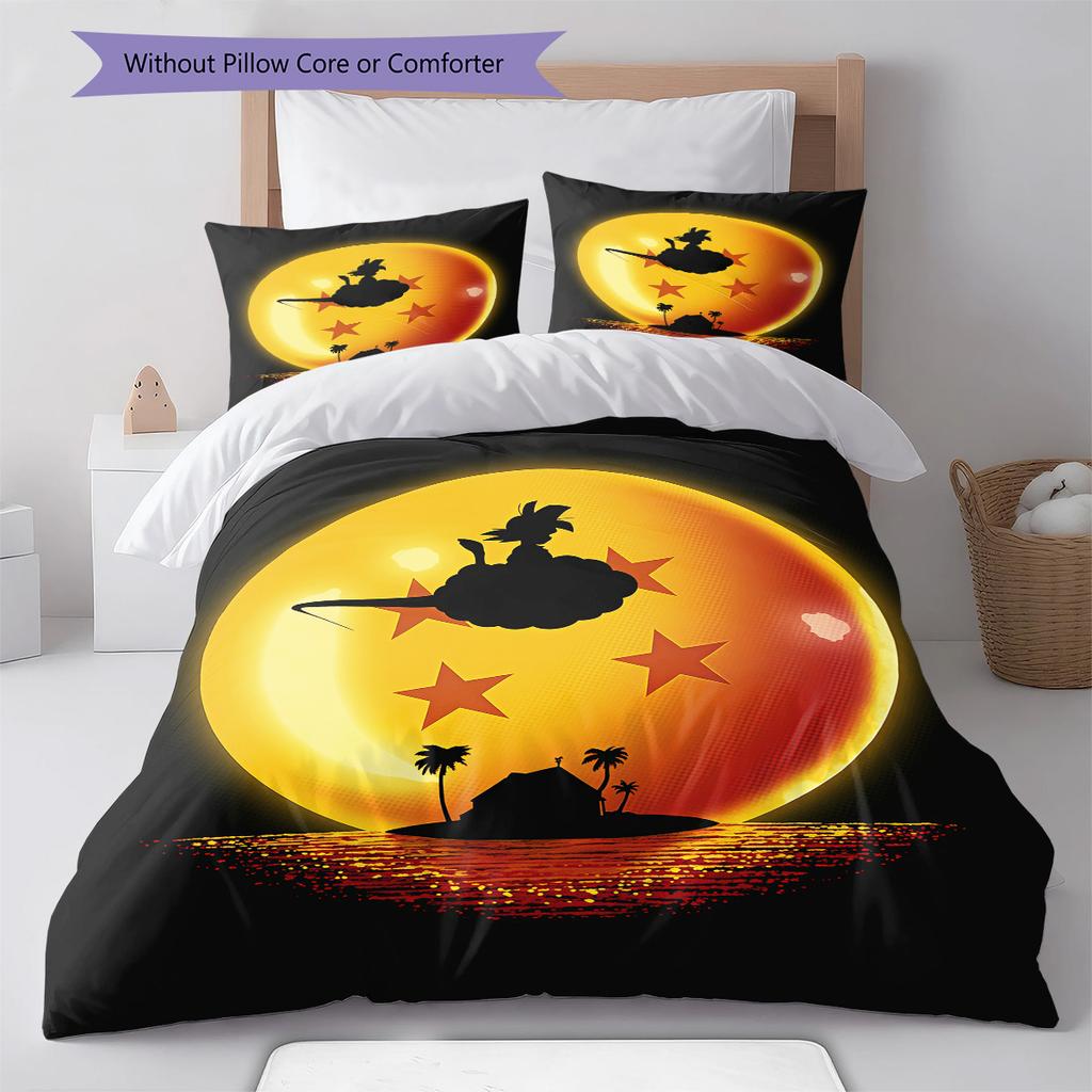 Dragon Ball Logo Pattern Bedding Quilt Set Quilt Cover Pillowcase Home Birthday Gift(1 * duvet cover + 2 * pillowcase, without core)