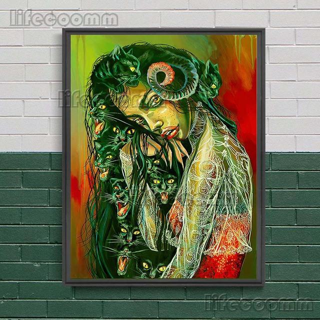 Gotycka Konstelacja Wiedźma Surrealistyczny Wydruk Sztuki Czaszki Dekoracja Ścienna Sztuka Płótno Malowanie Wystrój Domu Straszny De Wicca Plakat Wydruk Bez Ramki