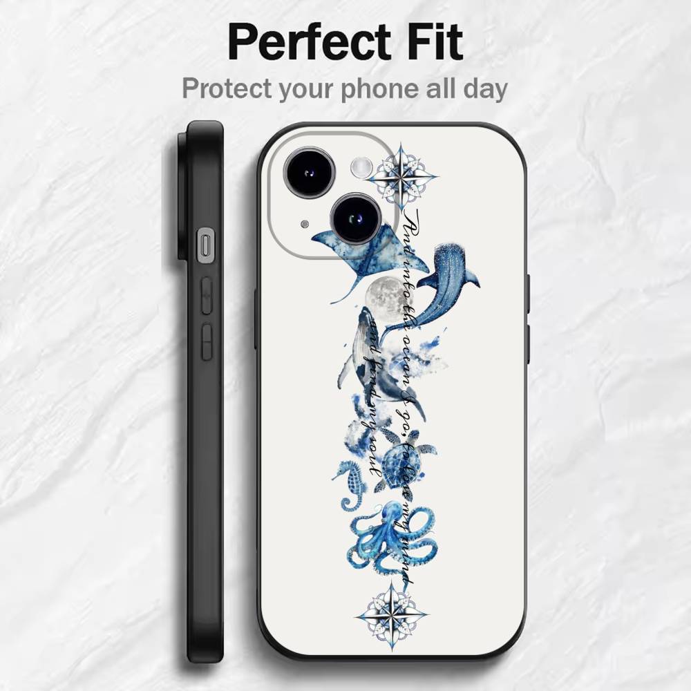 Ocean Shark Whale Design Phone Case For 17 16 15 14 13 12 11 Mini XS XR X 6S 6 Pro Max Plus Black Soft Cover