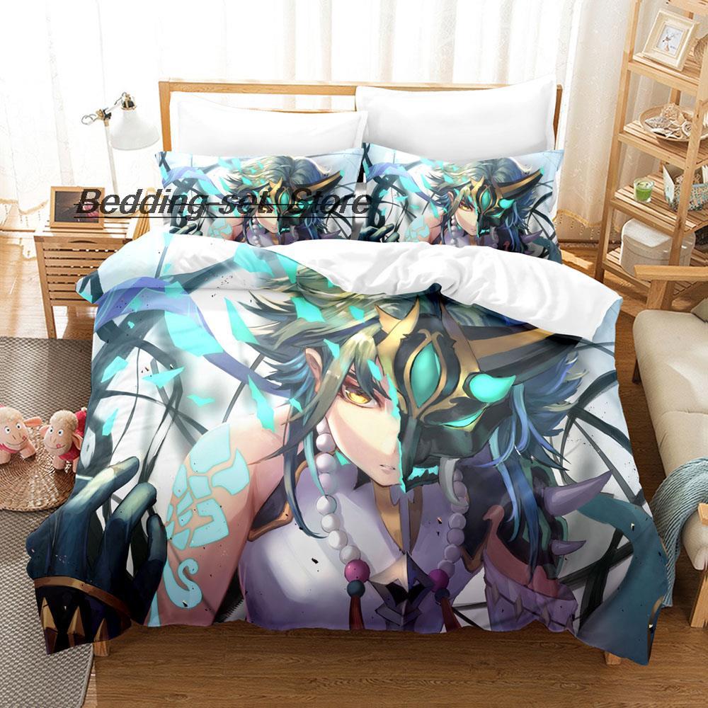 Game Genshin Impact Xiao Genshin Impact Bedding Set Single Twin Full Queen King Size Bed Set Aldult Kid Bedroom Duvetcover Sets