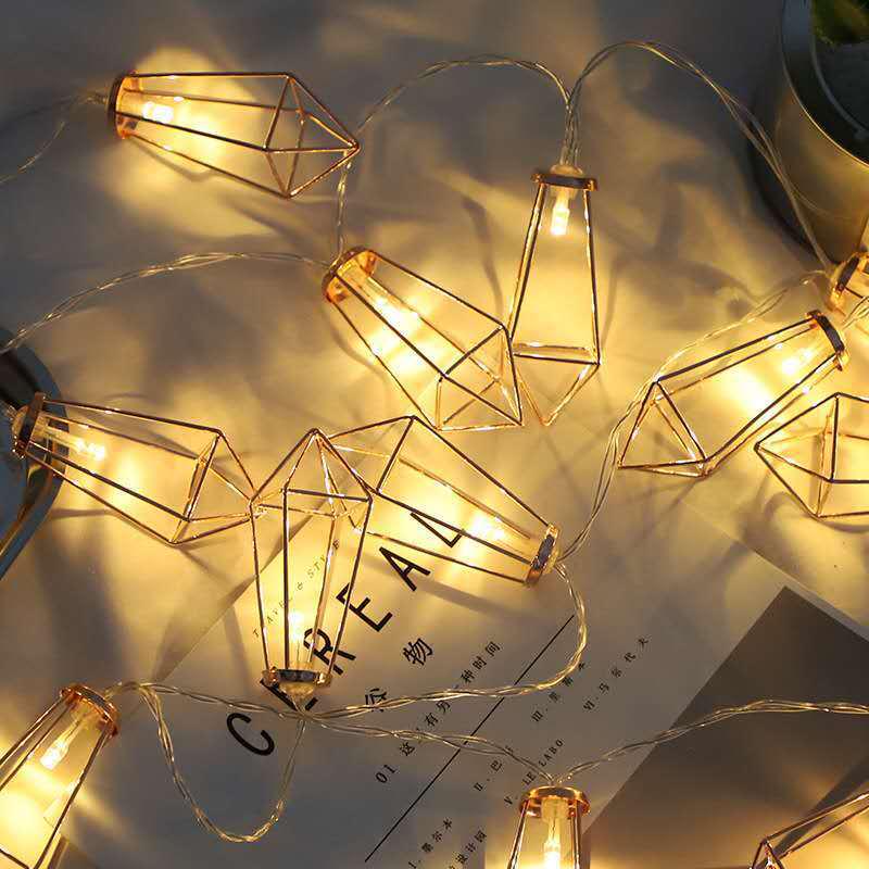 

Rose Gold Geometric LED String Lights - Nordic Minimalist Indoor Decor 2m 10 Lights Battery Version Steady On