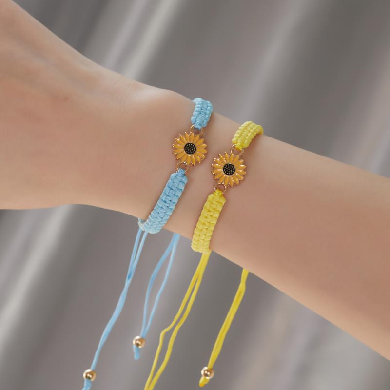 Adjustable Colorful Woven Bracelet For Men And Women Handmade Sunflower Bracelet For Couples Best Friends Graduation Gift