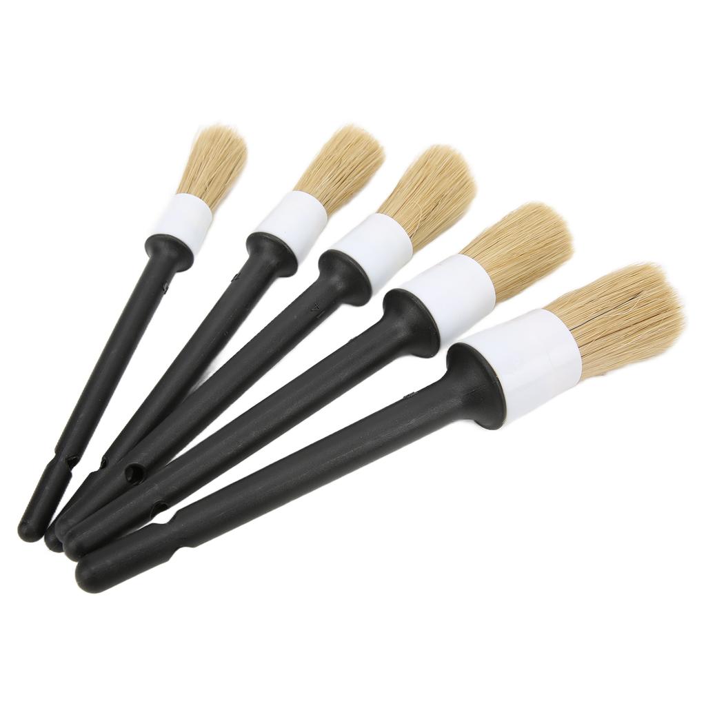 5pcs Auto Detailing Brush Set for Cleaning Car Interior Exterior Engine Exhaust Leather SeatWhite Grey