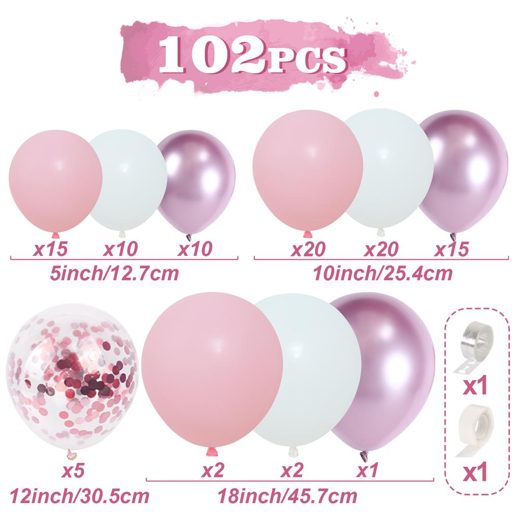 Kit cu ghirlande cu baloane albe, roz, decorațiuni pentru petrecerea de la mulți ani, pentru copii, fete, baby shower, nuntă, baloane pentru ziua de naștere