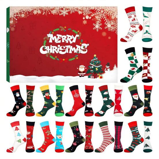 Sock Advent Calendar 2025 24 Days Christmas Countdown Calendar 12 Pairs Holiday Surprise Cotton Sock Gifts for Men Women