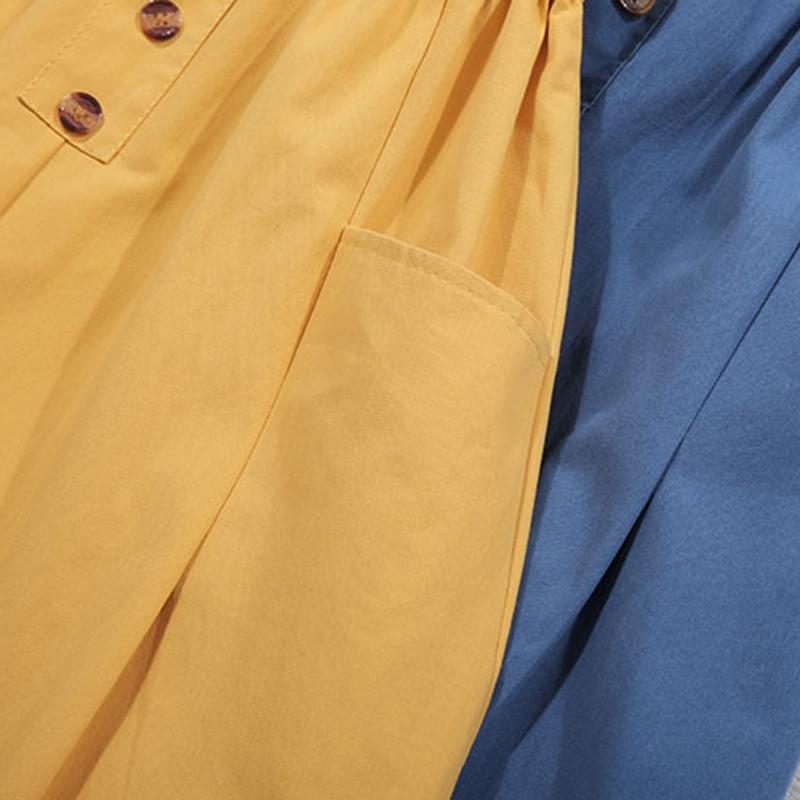 Woman Retro Vintage Solid High Waist A-Line Pockets Midi Skirt