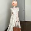 French temperament high-end bubble sleeve dress women's summer new square collar polka dot waist dress