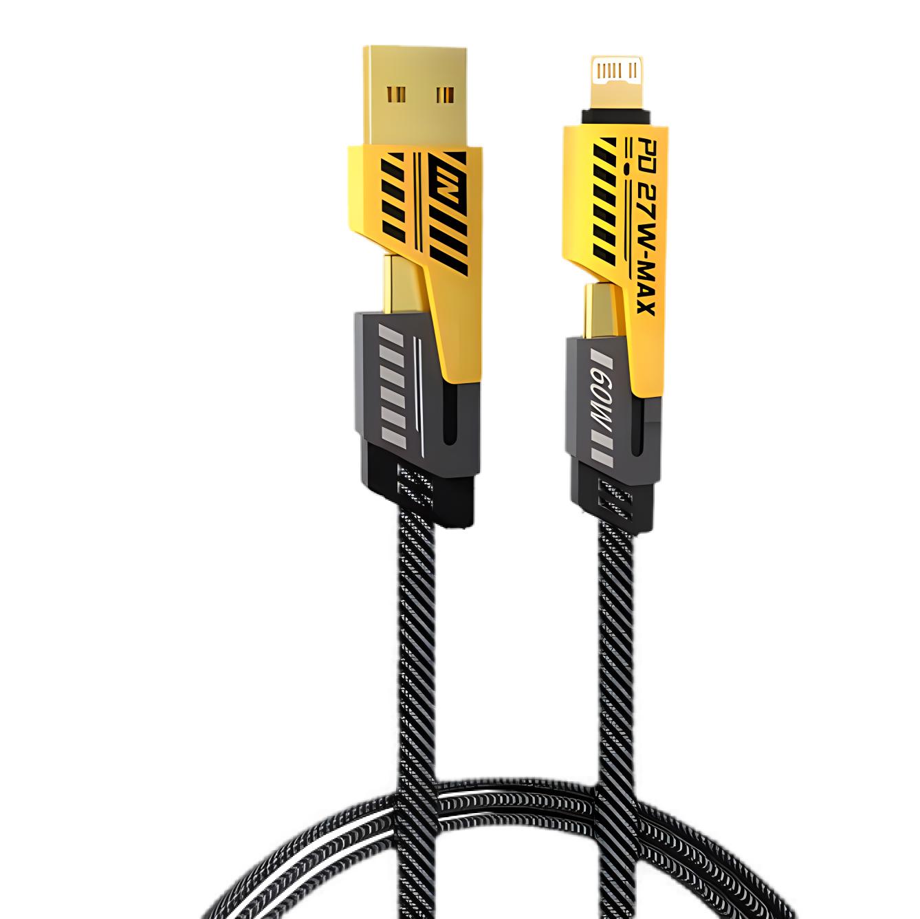 

65W 4-in-1 USB-C PD Fast Charging Cable - Multi-Function Data Cable for iPhone Samsung Xiaomi - Quick Charge 1.2m чёрный