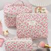 3PCS/Set Pink Flower Women's Clutch Bag Toiletry Makeup Tool Storage Pouch Portable Tote Travel Quilting Cosmetic Bag Handbag