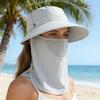 Sun Hat Detachable Face Guard Shawl 3-in-1 Oversized Sun Protection Hat with Anti-UV Fabric Breathable Ponytail Hole Outdoor