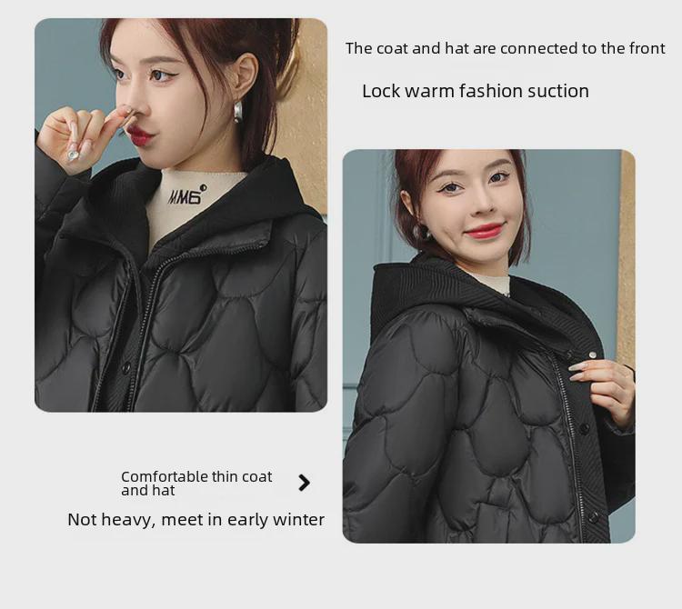 Women's Short Style Hooded Two-Piece Down Cotton Jacket with Corrugated Edges - New Year Trend