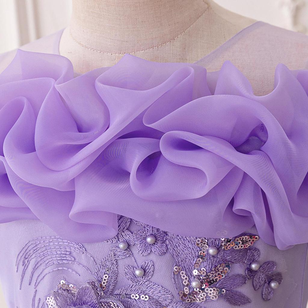 Pailletten Prinzessin Schleppenkleid für Mädchen - Puffiges Tüll Hochzeits- und Abendaufführungskleid