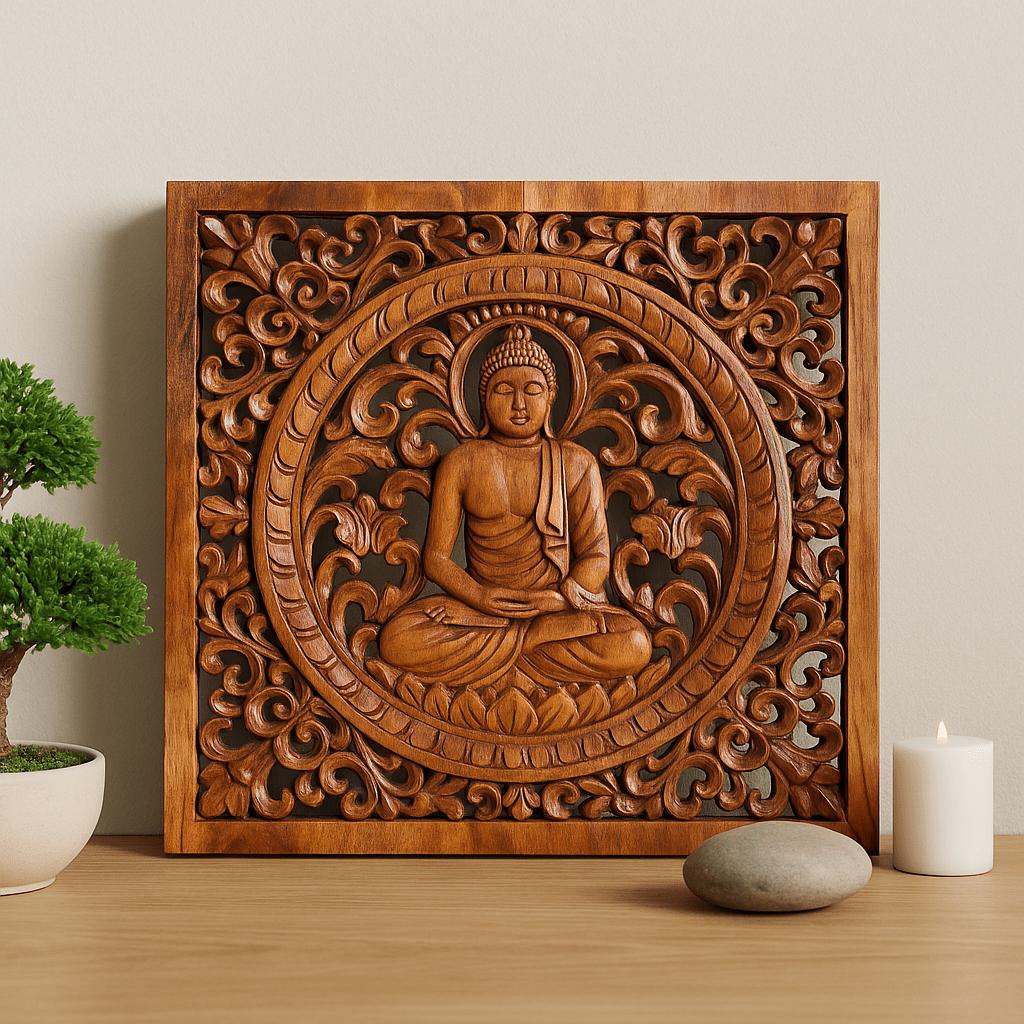 Buddha Wall Panel Wooden Hand Carved