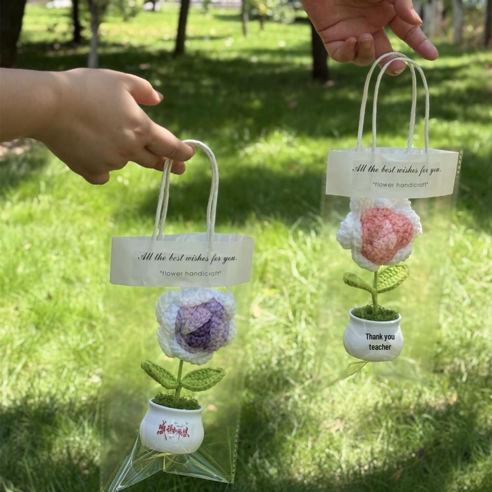 Handmade Sunflower Yarn Knitted Flower Pot - 2025 Teacher's Day Gift for Female Teachers