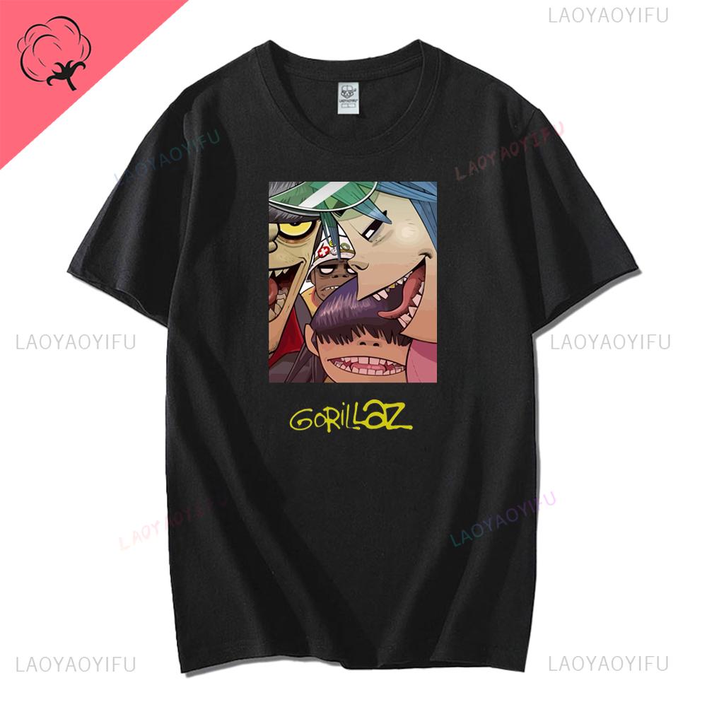Vintage Music Band Gorillaz PUNK ROCK Printed T Shirt Men Women Summer 90s Oneck Cotton Short Sleeve Tshirts Y2K Clothing Tee