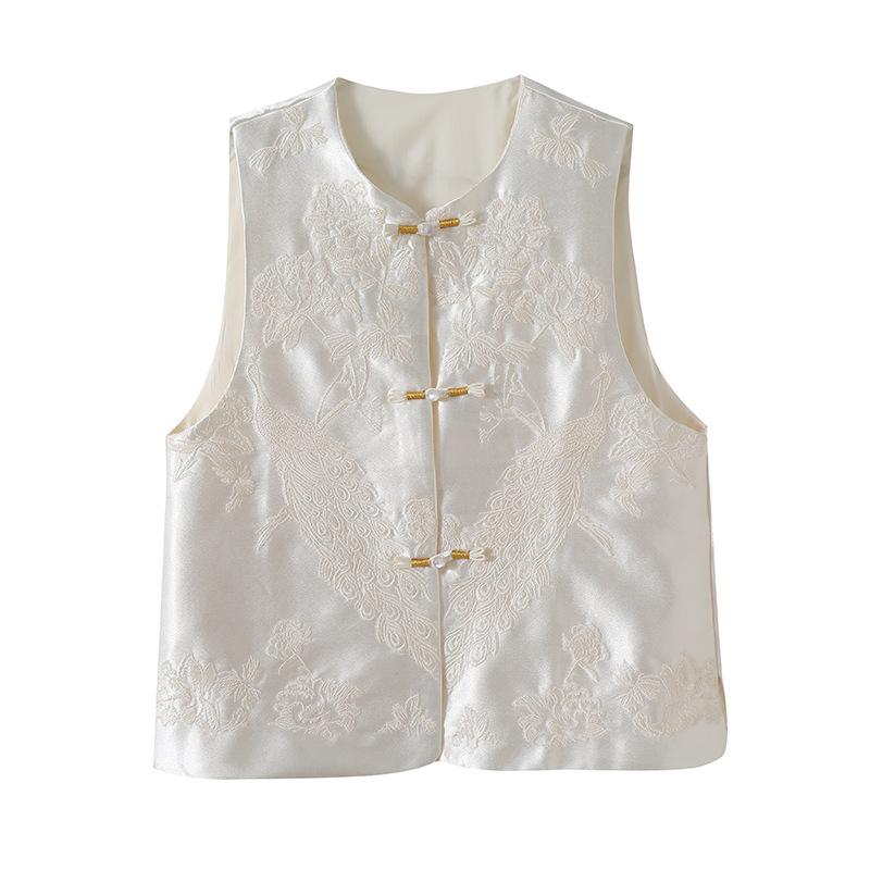 

2025 Вышивка Мода Универсальный Нежный Ветер Жилет Круглый Вырез Темперамент Мама Топ XXXL [Recommended 138-75kg]