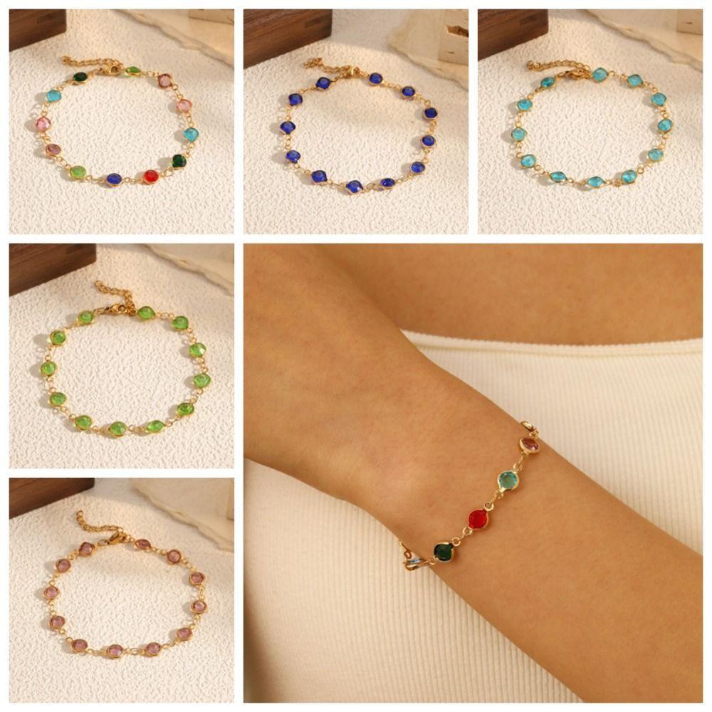 Luxury Sparkling Leaf Chain Candy Color Colorful Elegant Circle Bangles Adjustable Fashion Crystal Sparkling Bracelets Women