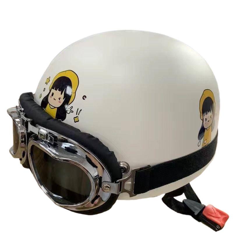 Trendy Street-Style Half Helmet with Eye Protection for Young Riders