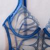 Women's Sexy V-Neck Bodysuit Embroidered Mesh Panel Shapewear Bodysuit Blue Underwire Push-Up Bodysuit