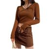 Women's Lace Ribbed Knit Long Sleeve T-shirt, Solid Color Bodycon Cropped Top, Streetwear Fashion