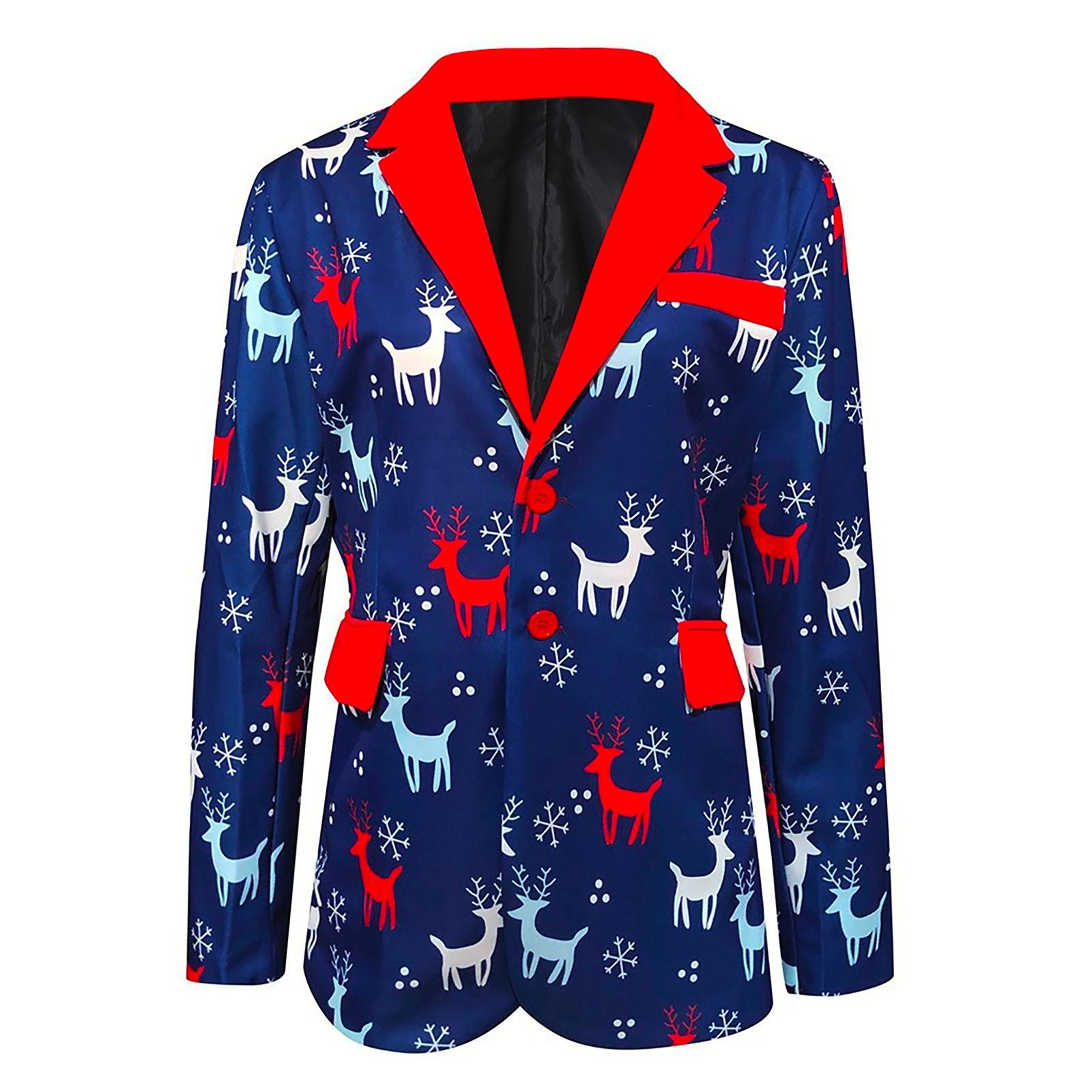 

Мужская рождественская куртка с принтом Санта-Клауса, верхняя одежда, пальто с отложным воротником M тёмно-синий