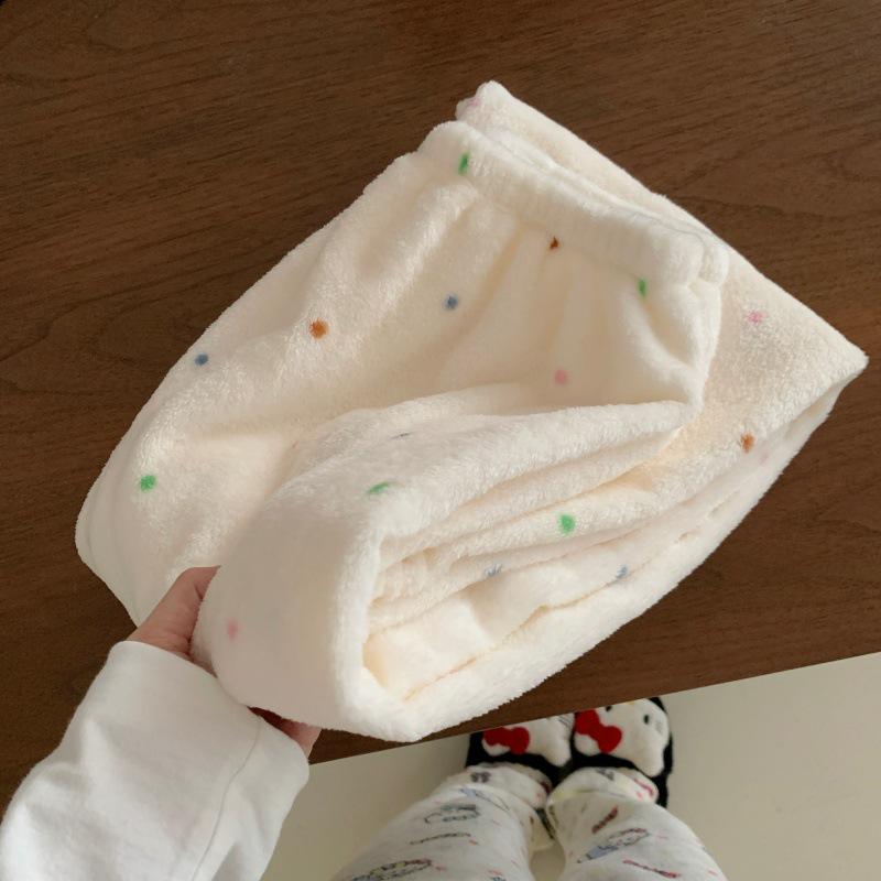 Women's Flannel Plaid Sleep Pants - Autumn/Winter Velvet Warm Coral Fleece Pajama Bottoms