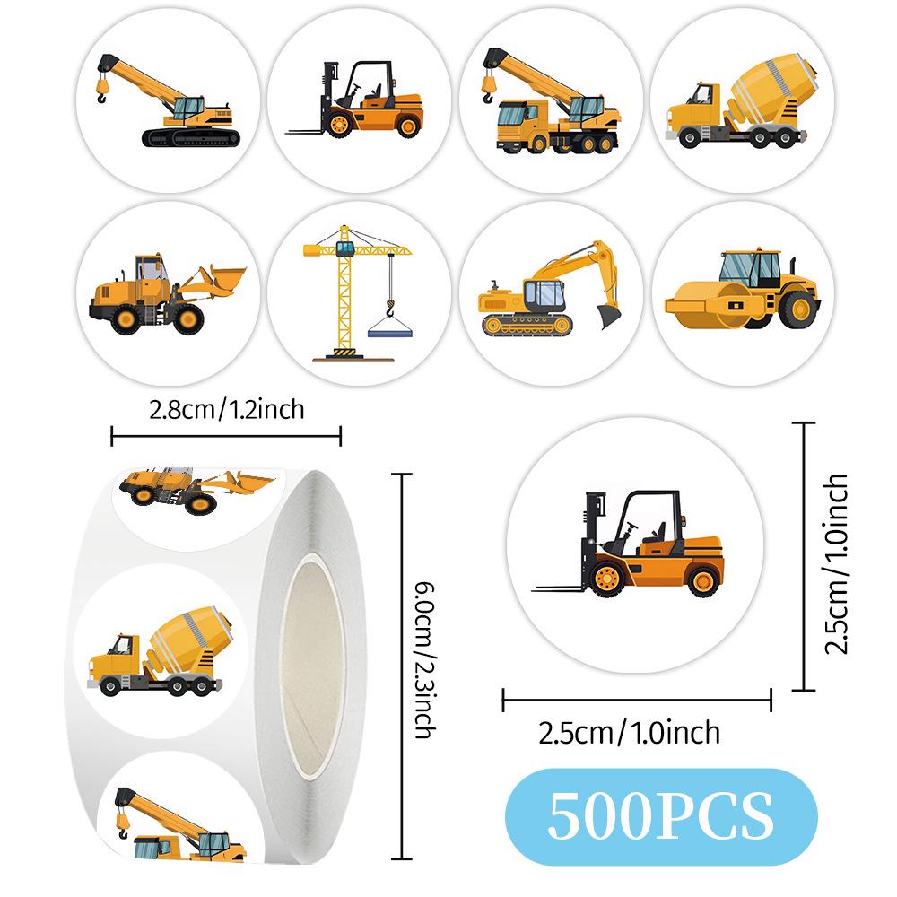 500-Pack Engineering Vehicle Stickers: Cartoon Excavator, Planner, Sealing, Adhesive Tape.
