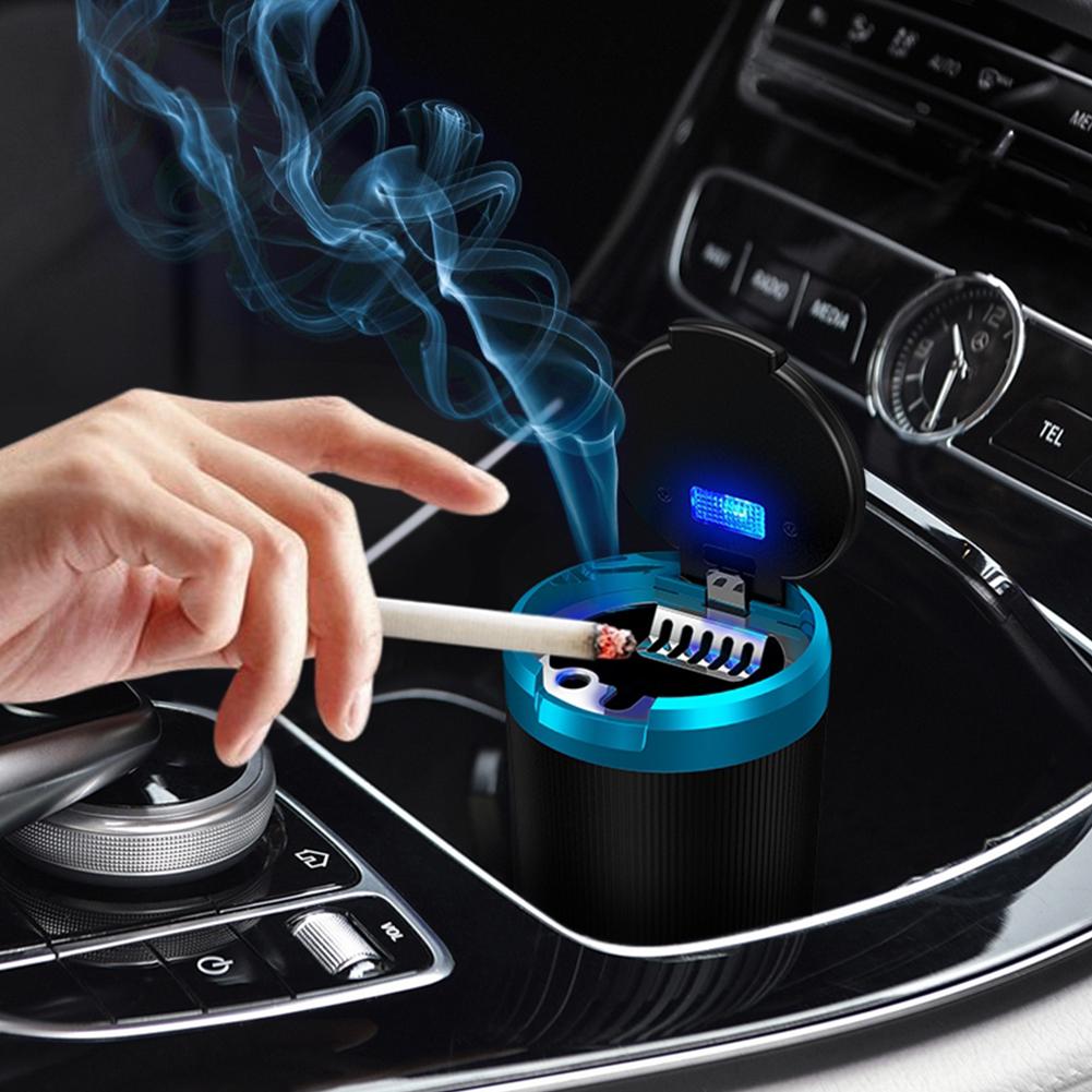 Car Ashtray with Lid Portable Ash Tray with LED Light Mini Car Trash Can Multi-Function Pop Up Ashtray for Home Car Interior Par