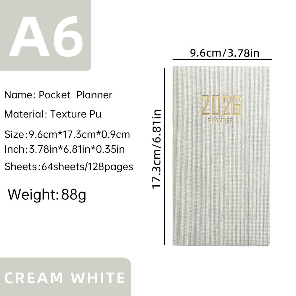 Planificator săptămânal A6 din piele 2026: Agenda portabilă transfrontalieră în engleză și caiet calendar anual
