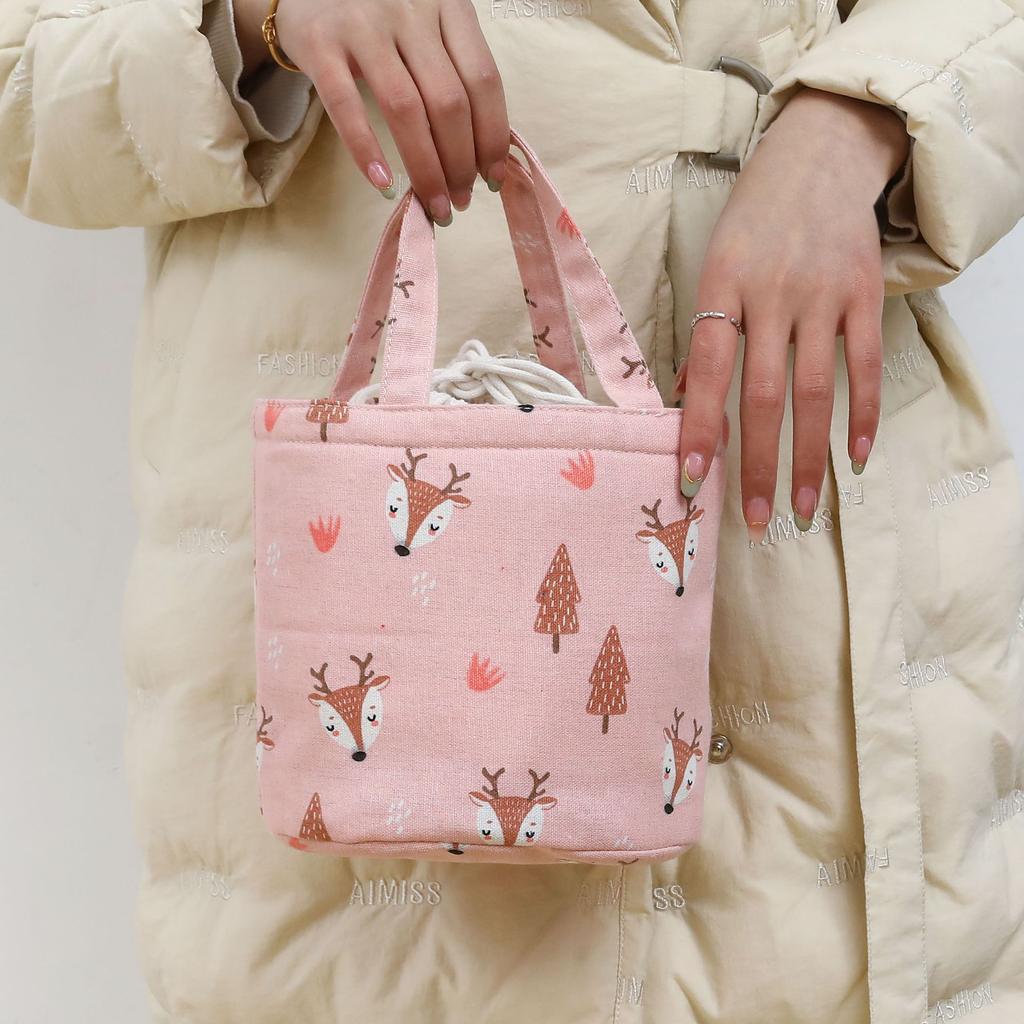 Fashion Lunch Bags Drawstring Picnic Tote Portable Insulation Lunch Box Small Handbag Drink Cooler Bag Cute Food Storage Bags