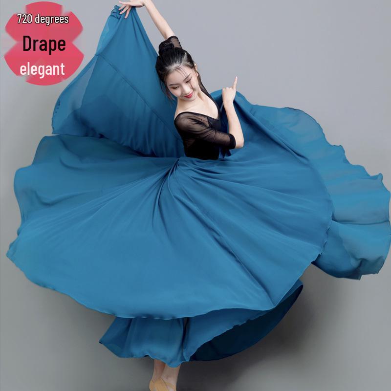 Агент 720° Двухслойная шифоновая танцевальная юбка для женщин - Однотонная длинная миди-юбка павлин голубой