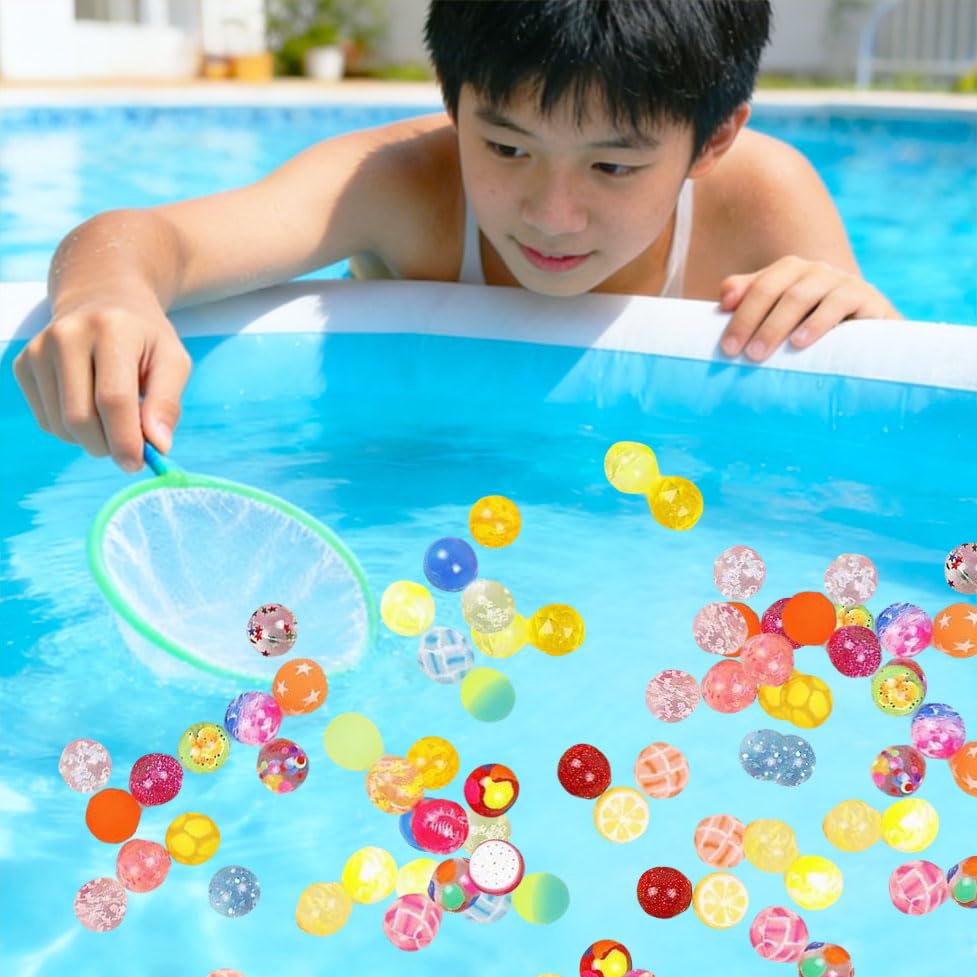 50 Super Balls - Floating, Bouncy, Great Value Pack for Festivals, Prizes, Stalls, Home Use, Gifts, Pool Play, Water Fun, Colorful, Random Styles