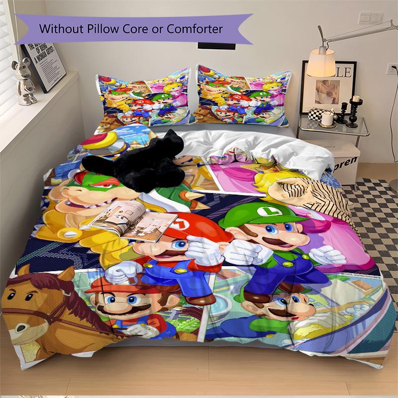 Super Mario Bros Adventure Print 3Pcs Bedding Setduvet Cover With 2 Bedropillowcase Home Birthday Gift