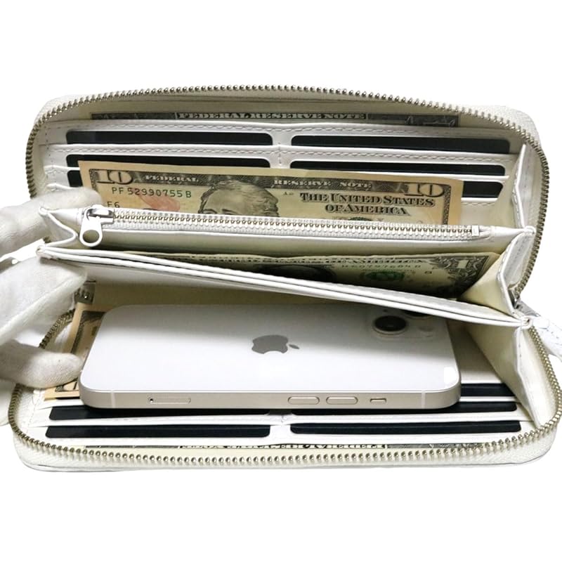 [Berkut] white long wallet men's ladies snakeskin snakeskin snake leather genuine leather Genuine leather leather leather YKK male woman round zip