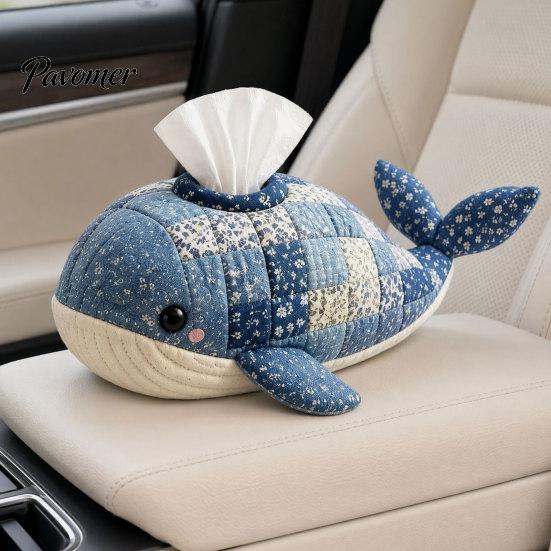 Healing Home Decor DIY Tissue Box, Top Opening Soft Fabric Cover, Marine Animal Theme Case Dispenser, Multipurpose Patchwork Designs Sewing