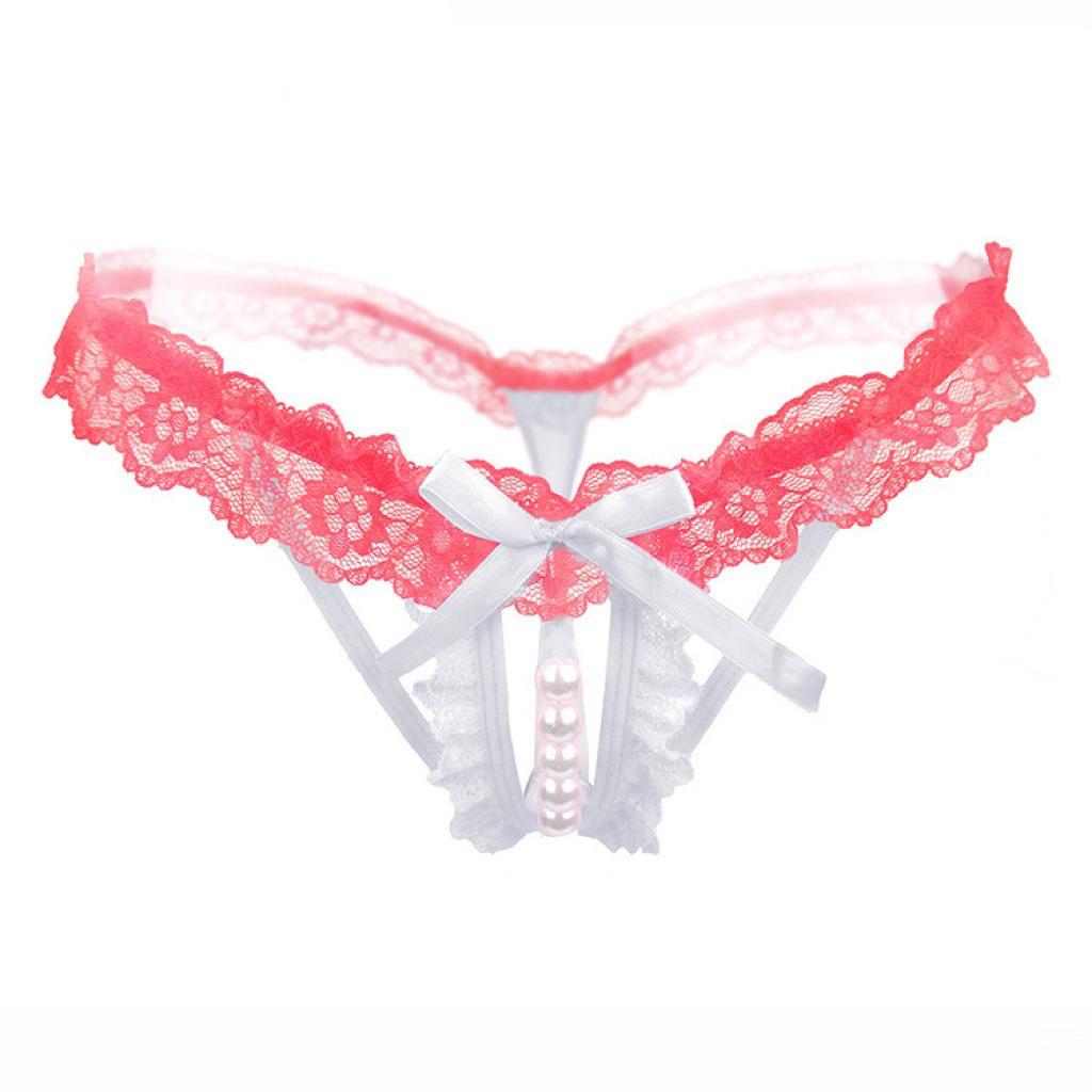 Sexy Underwear Panties Pearl Open Gear Free Panties Cute Girl Sexy Lace Thong Hollow Woman