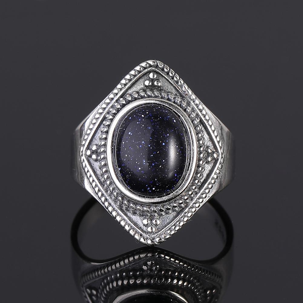 S925 Silver Ring for Women Oval Round Dropwater Natural Blue Sandstone Ring Gift Sun Shaped Retro Luxury Fine Jewelry