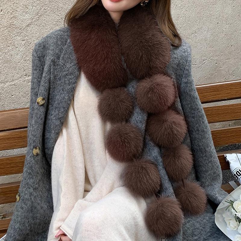 Long Faux Fox Fur Scarf Women Winter Warm Soft Furry Scarves Casual Lady Outdoor Neck Warmer Collar
