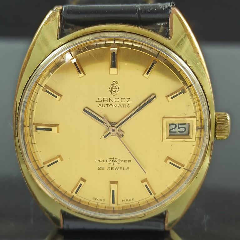 USED VINTAGE SANDOZ POLEMASTER AUTOMATIC 25J SWISS MENS DATE WATCH a000018-2