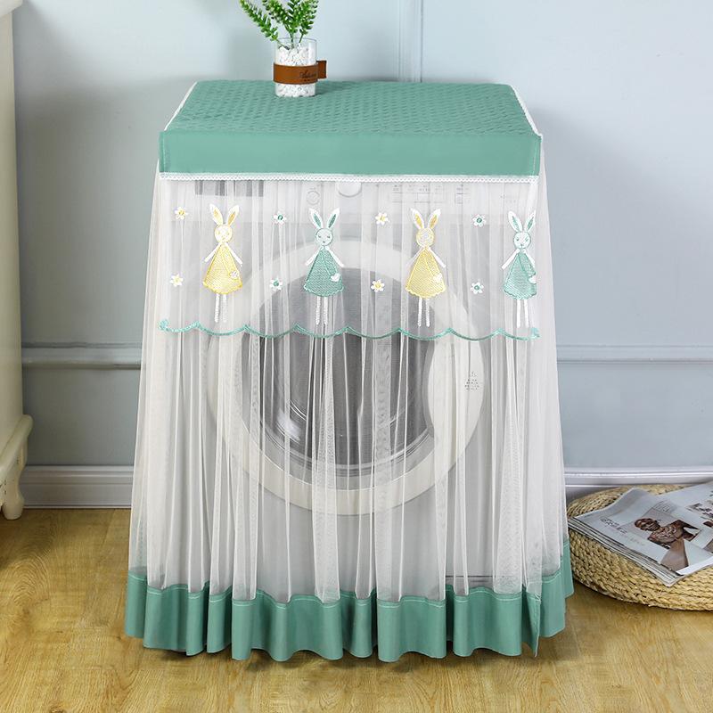 Romantic Lace Washing Machine Cover Dust Proof Dryer Cover Embroidered Flower Home Decoration Protective Covers Drum Washing Machine Sunscreen Cloth