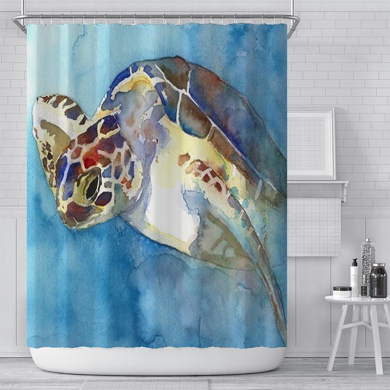 Seabed Animal Shower Curtain 3D Print Bathroom Waterproof Polyester Bath Curtain Sea Turtle Washable Bath Decor Curtains