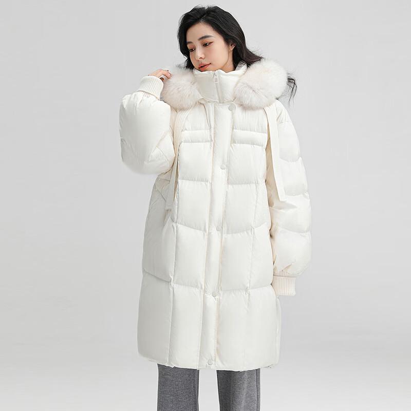 Women's Mid-Long Winter Down Jacket with Faux Fur Hood