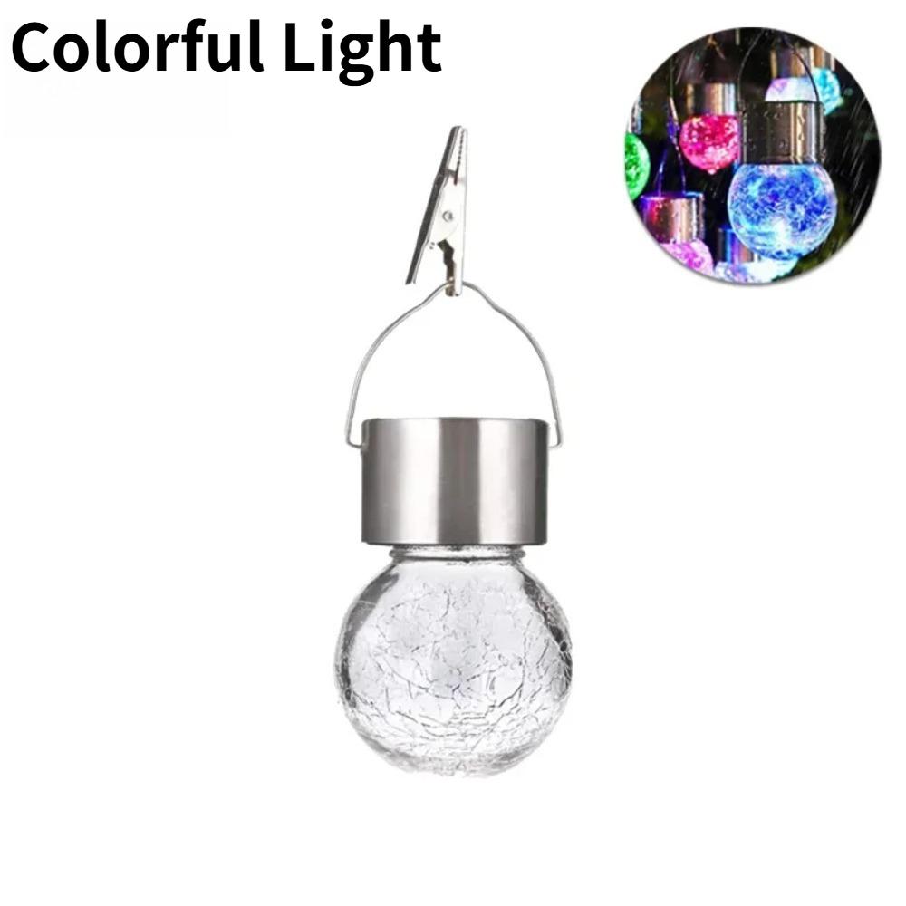 12Pcs Solar Powered Outdoor Hanging Lights Colorful LED Cracked Glass Ball Design Waterproof Pathway Lantern for Garden Decor