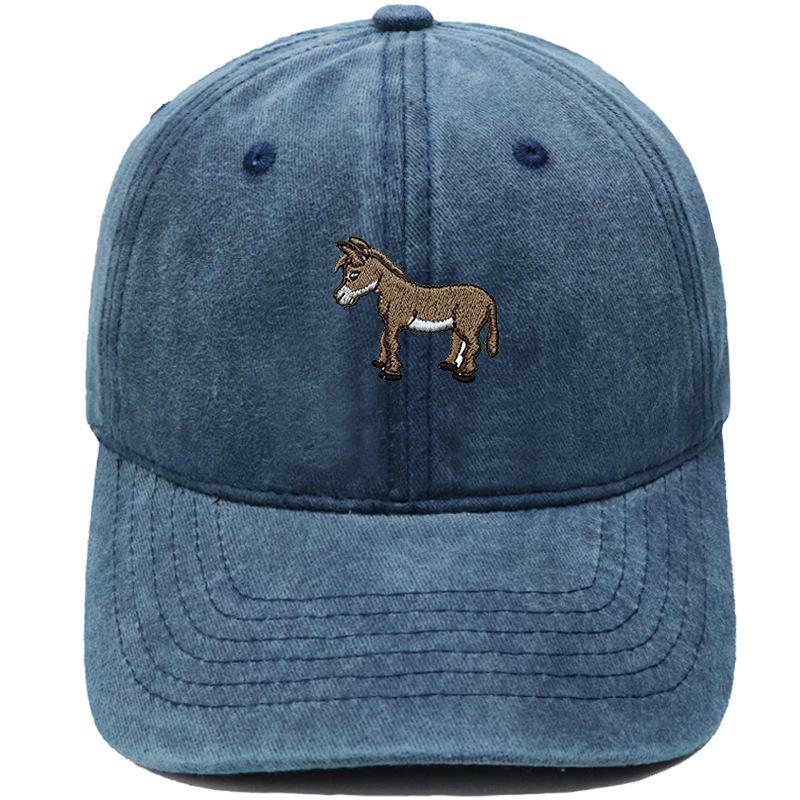 Cute Little Donkey Embroidered Baseball Cap Animal Washed Retro Dad Hat Men's and Women's Casual Outdoor Sun Hat