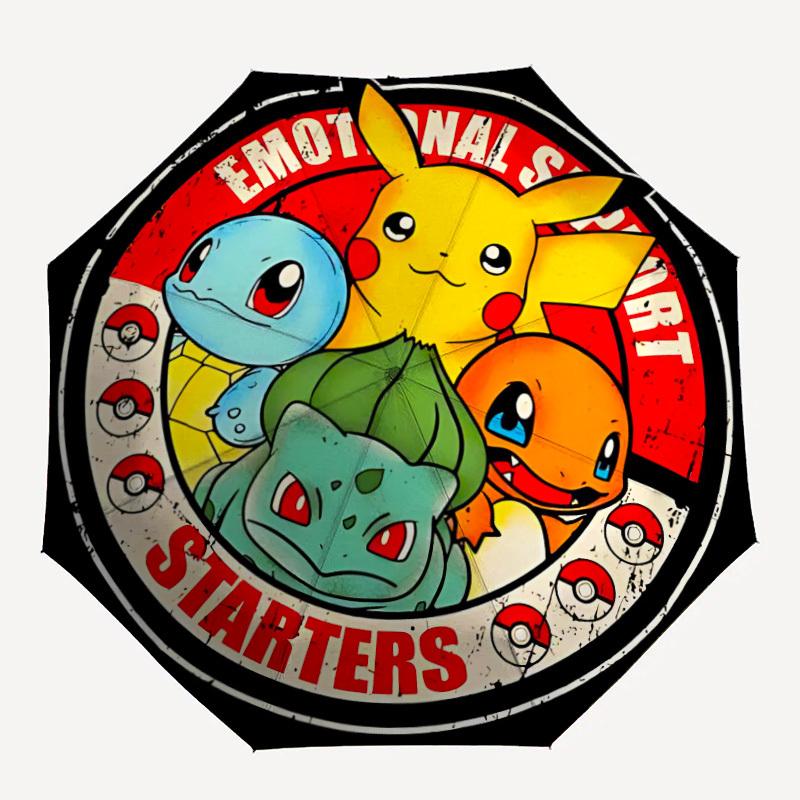 1PC Pokémon Starters Automatic Open/Close Folding Umbrella, Windproof 8 Ribs Construction, Lightweight Travel Umbrella 0902075