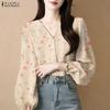 ZANZEA Women Casual V-Neck Long Sleeve Loose Floral Print Blouse