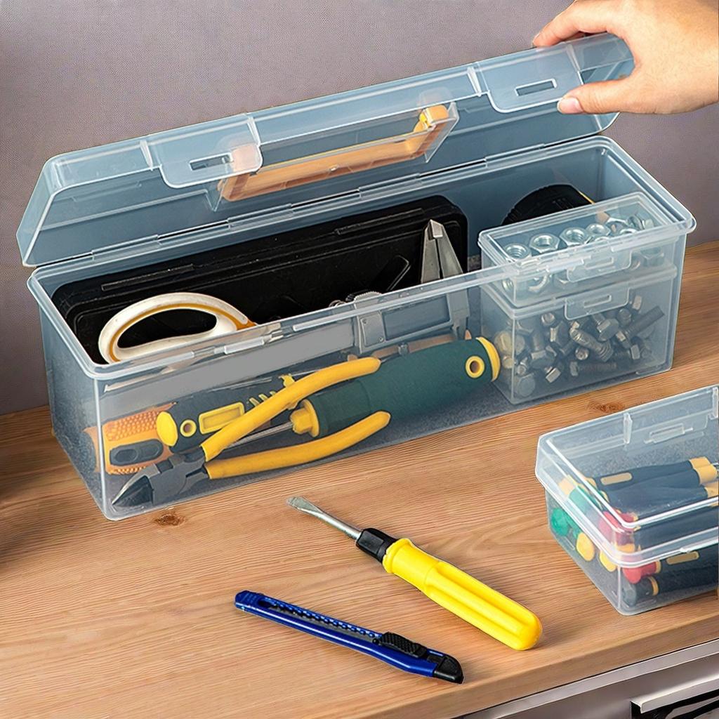 Transparent Handheld Toolbox Portable Large Capacity Thickened Plastic Hardware Tool Storage Box With Handle Tool Organizer Box