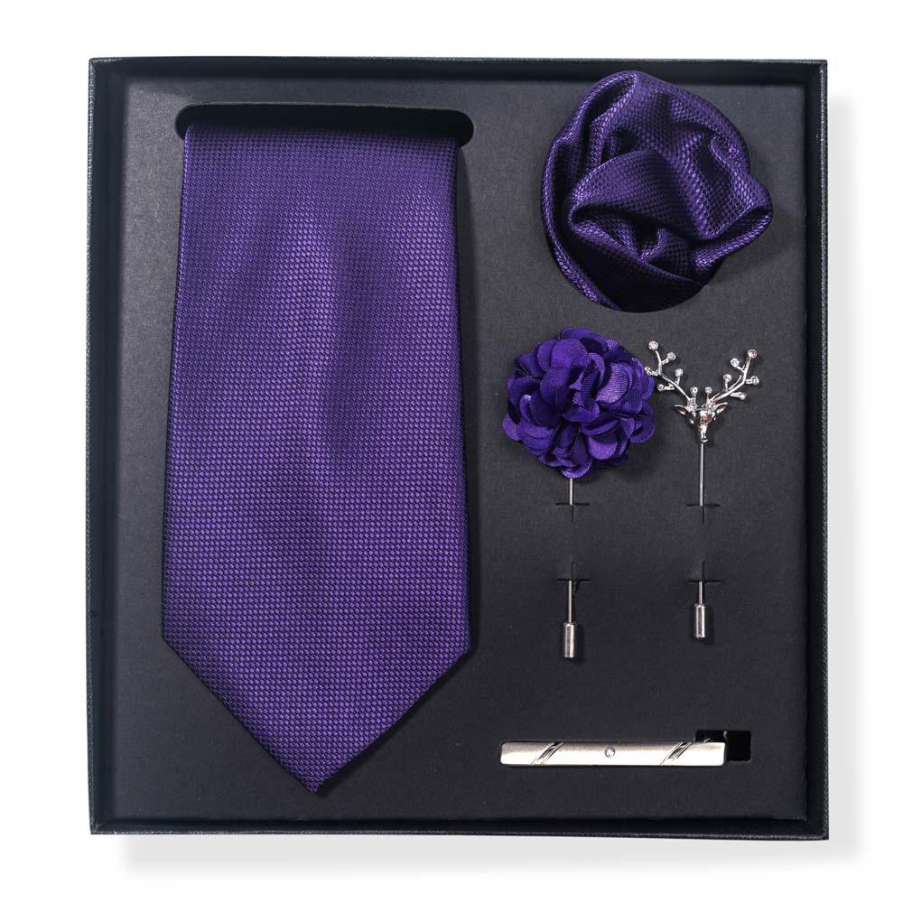 Paisley-Blumen-Krawatten-Geschenkset: Enthält Krawatte, Einstecktuch, Manschettenknöpfe, Ansteckblume und Krawattennadel in einer sechsteiligen Schachtel